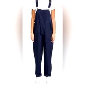 WeWoreWhat Navy Linen Overalls – Adjustable Straps – Size Small